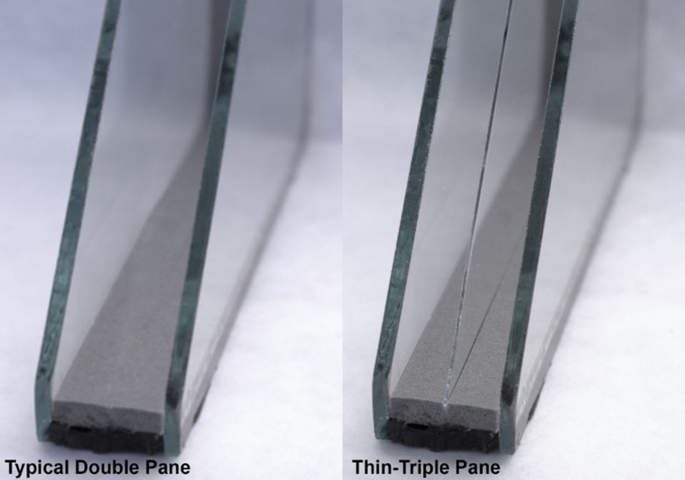 Detailed close-up view of advanced triple-pane smart insulating glass window showing thermochromic coating layers, low-emissivity surface, argon gas fill, and superior thermal performance characteristics compared to traditional windows for maximum home energy efficiency - InfoProds Product Guide 2026