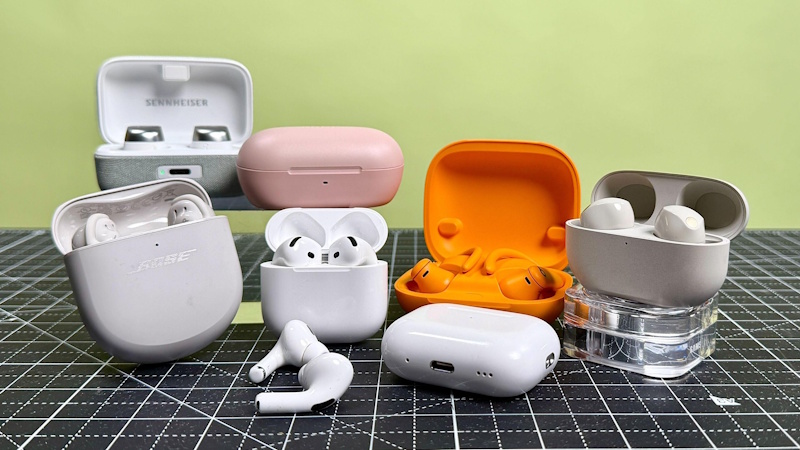 Premium true wireless earbuds in charging case showing compact portable design and modern audio technology