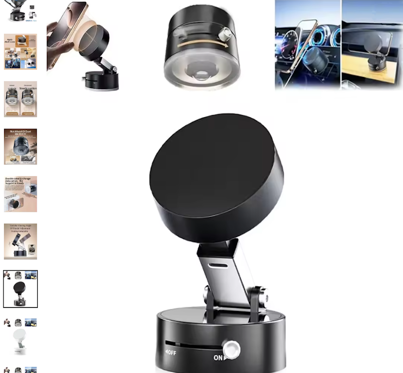 360-Degree Magnetic Phone Mount for Car Dashboard Safe Hands-Free Navigation. Universal magnetic car phone mount with 360-degree rotation holding smartphone on dashboard for hands-free GPS navigation while driving