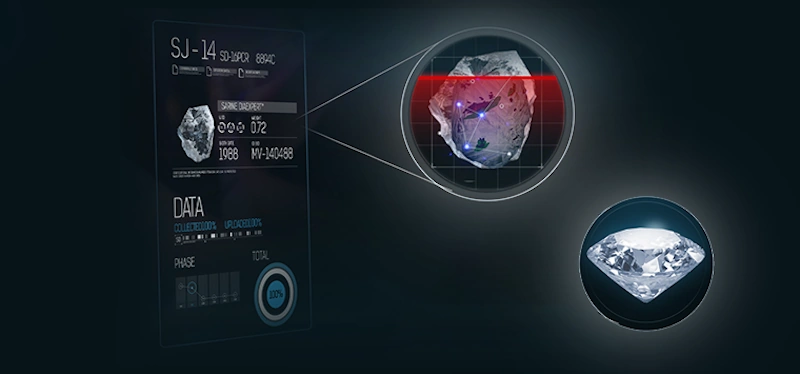 Blockchain technology diamond certification showing transparent provenance tracking and fraud prevention - future valuation InfoProds 2026