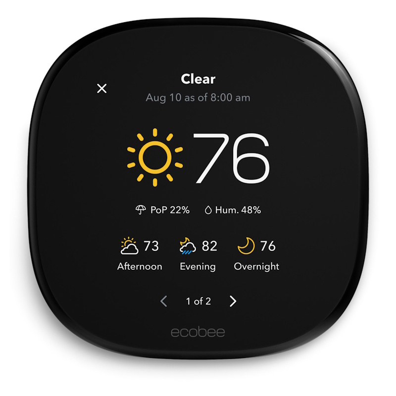 Smart thermostat with digital display showing temperature control and energy usage app interface for automated climate control and HVAC efficiency