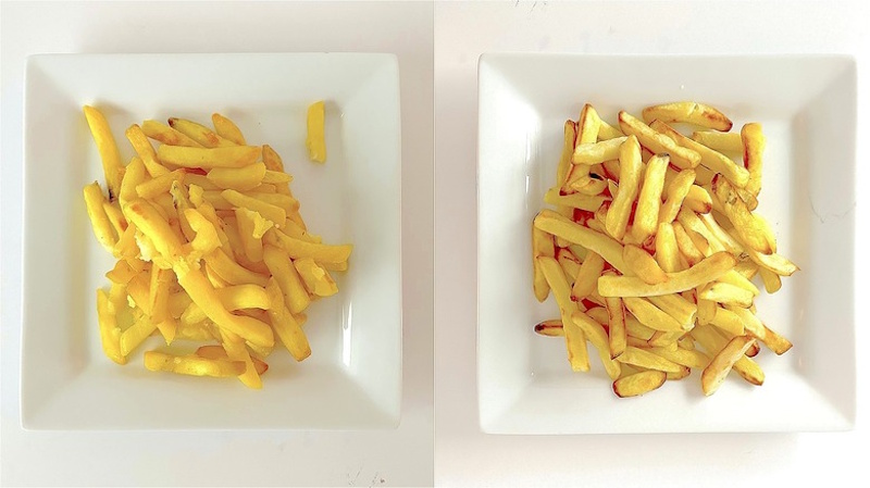 Food Quality Results - Blind Taste Test Comparison Side by side food quality comparison showing french fries cooked in air fryer oven and microwave