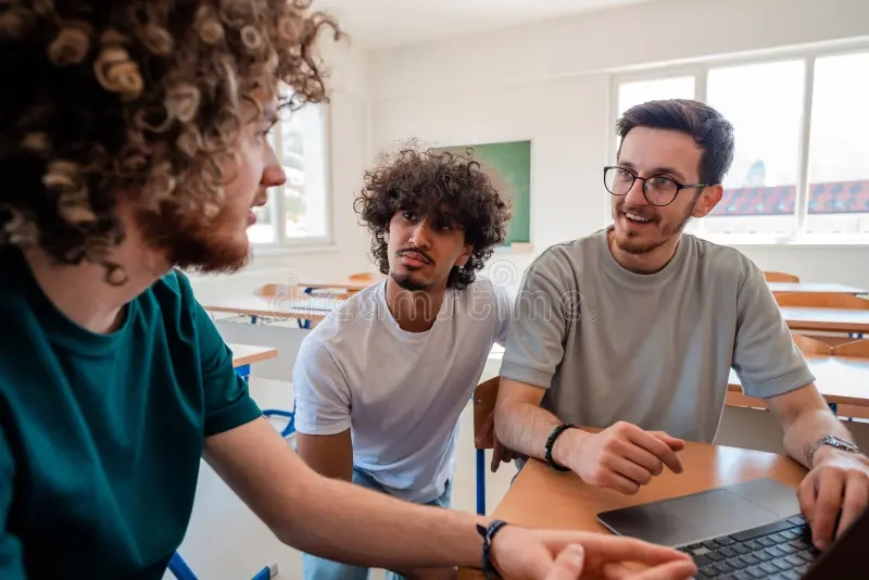 Group of diverse university students collaborating on group project using laptops tablets and portable devices in modern campus library demonstrating real world academic use cases for different majors and study workflows in educational technology environment InfoProds 2026