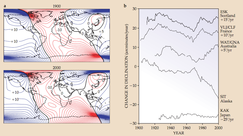 Closeup of magnetic declination diagram on USGS topographic map showing relationship between true north magnetic north and grid north essential for accurate compass navigation - InfoProds 2026