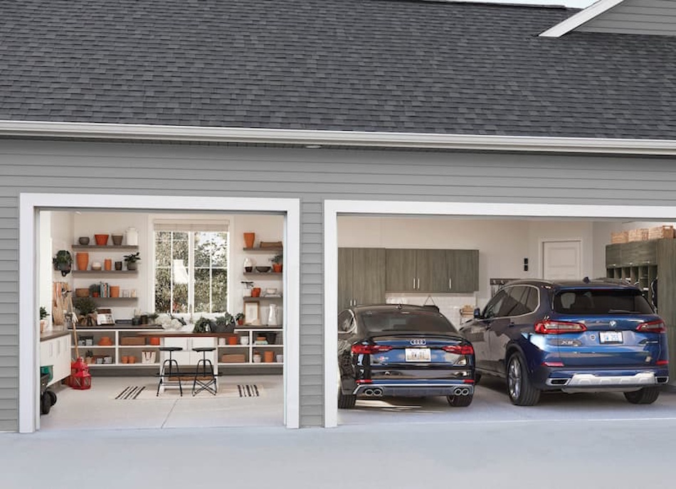 The complete before-and-after transformation of a standard garage into a stunning secret workshop featuring smart lighting, folding workstations, vertical storage, and clean parking space — the ultimate InfoProds 2026 garage workshop vision