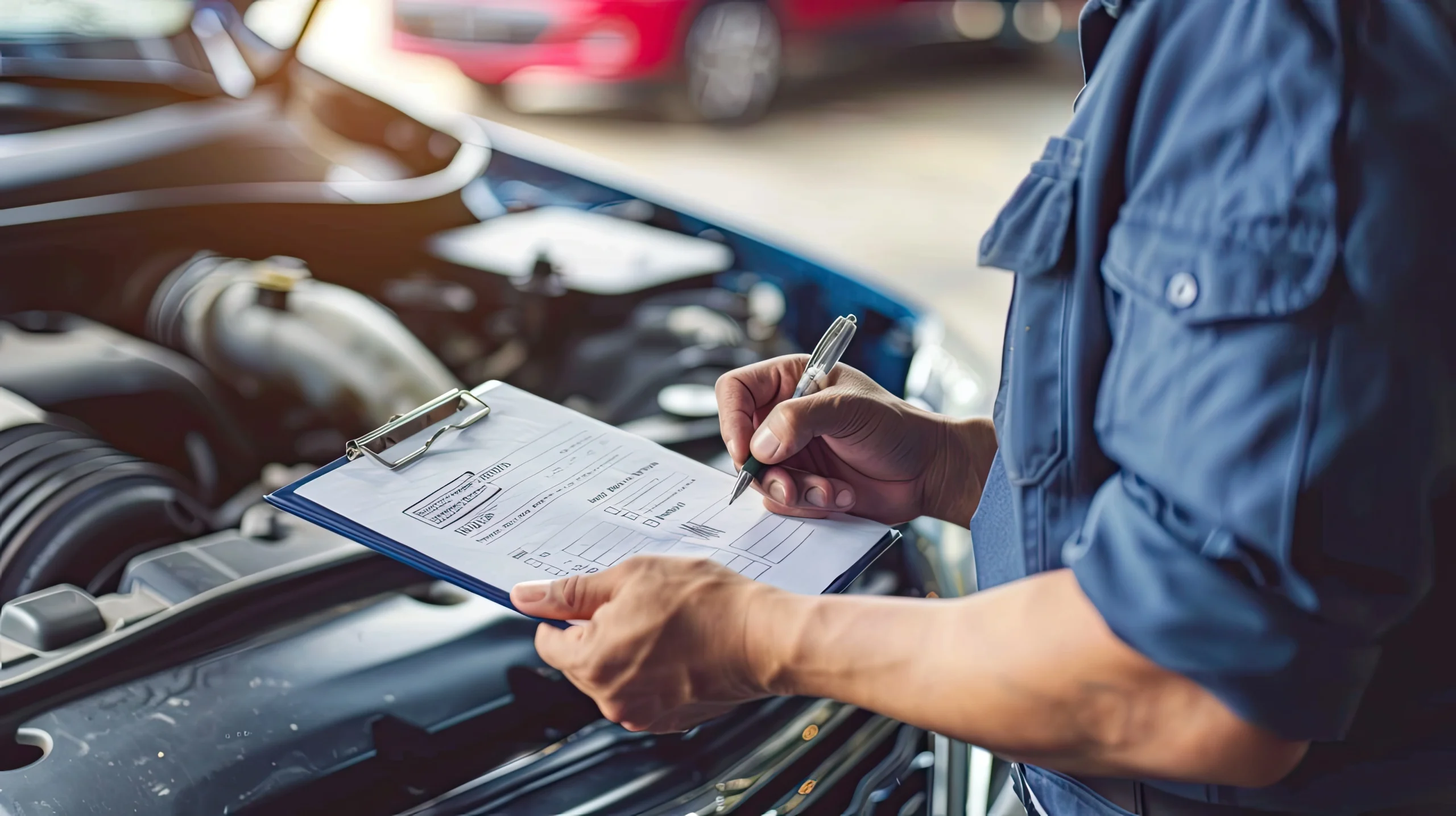 Insurance adjuster examining electric vehicle collision damage assessing battery pack integrity and specialized repair costs affecting premium rates - InfoProds 2026