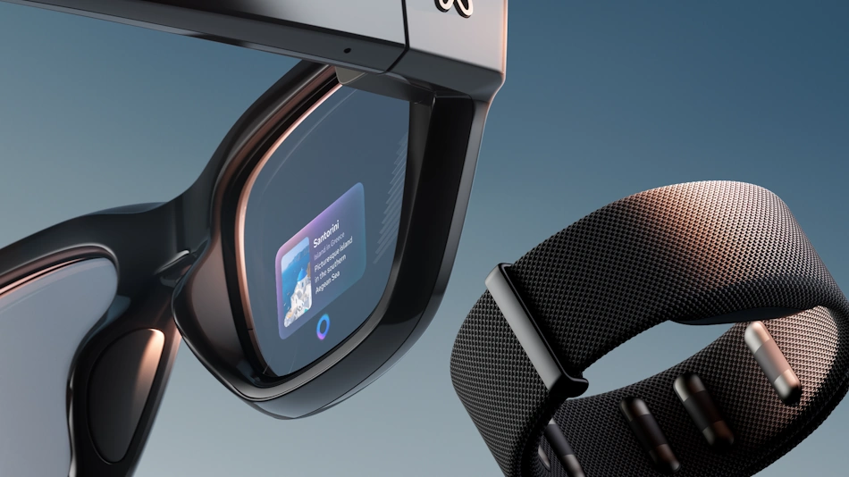 Detailed view of Meta Ray-Ban AI smart glasses showcasing camera sensors microphone array and LED privacy indicators advanced wearable technology specifications 2026 - InfoProds tech comparison