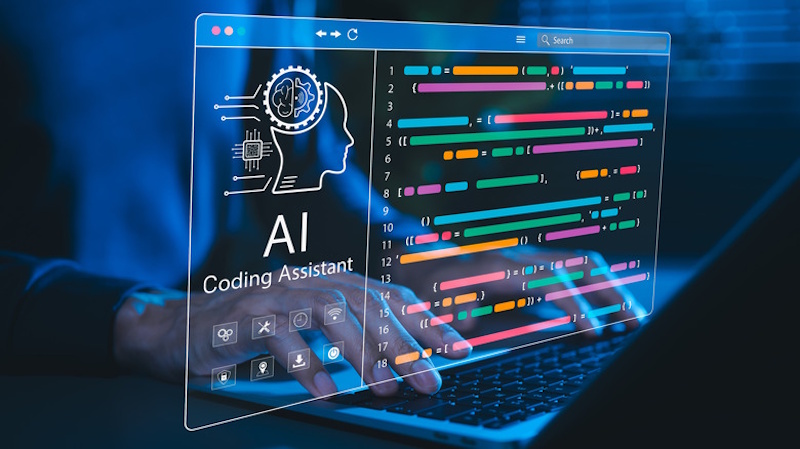 Software developer testing ChatGPT, Gemini, and Claude AI coding performance on laptop with programming code and debugging tasks displayed - InfoProds 2026