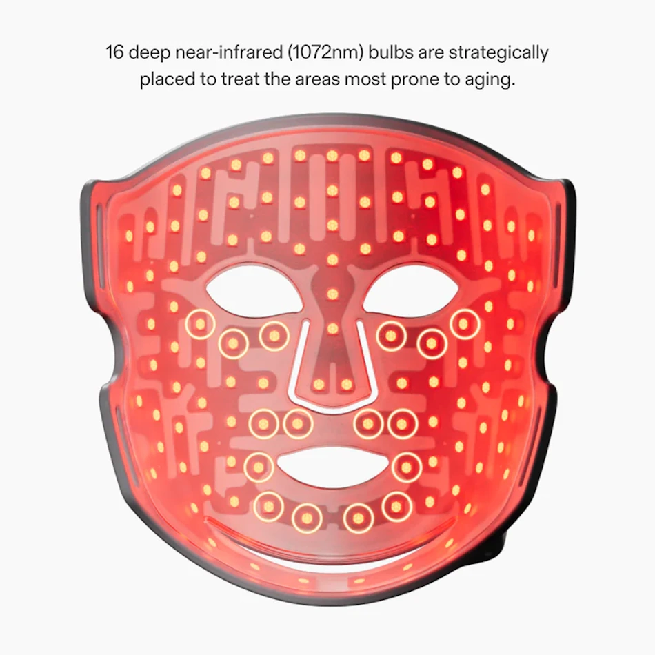 Detailed close-up view of FDA-cleared LED light therapy face mask showing multiple wavelength lights for acne treatment wrinkle reduction and skin rejuvenation technology - InfoProds 2026