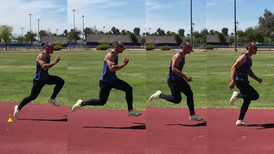 Professional sprinters practicing finish line lean technique during elite training session demonstrating progressive skill development and biomechanical coaching methods - Sprint training program InfoProds 2026