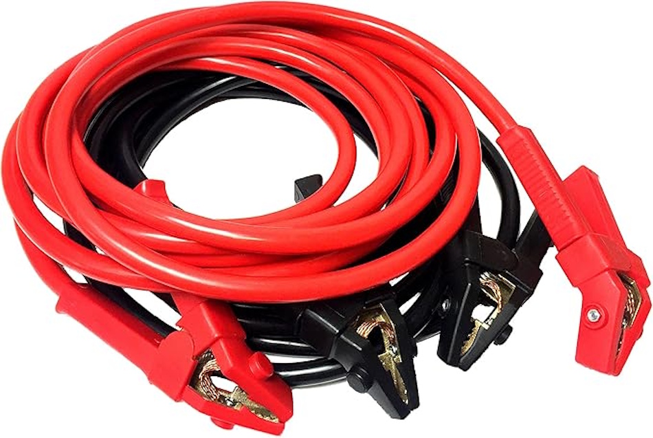 Professional-grade 4-gauge copper automotive jump starter cables featuring heavy-duty clamps cross-linked polyethylene insulation and UL certification markings meeting SAE J1128 safety standards for reliable high-current starting power delivery - InfoProds Quality Car Accessories Guide 2026