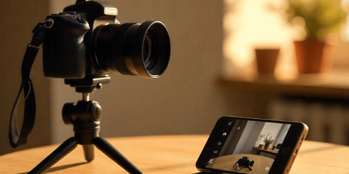 Dimly lit interior scene demonstrating low-light photography performance differences between smartphone computational night mode and dedicated camera large sensor capabilities - image quality comparison testing InfoProds 2026