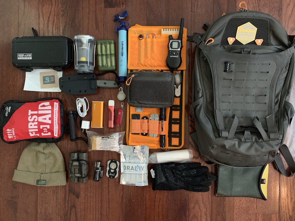 Comprehensive everyday carry EDC system showing separate organized kits for office workplace car vehicle hiking wilderness scenarios with flashlights first aid multi-tools emergency supplies demonstrating customized preparedness approach - InfoProds 2026